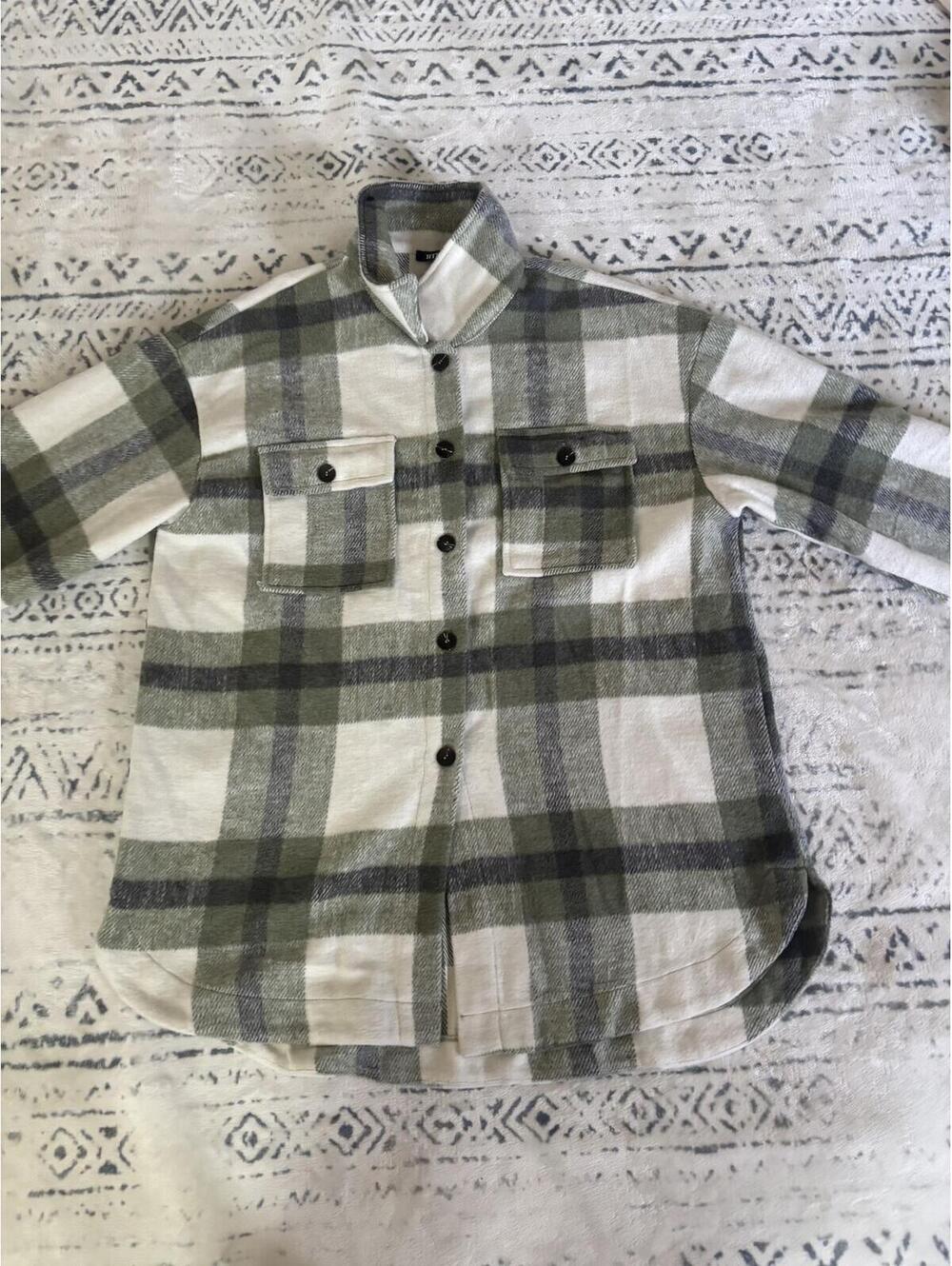 BTFBM Gray Plaid Button Front Flannel Shirt Size XL